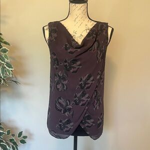 Ann Taylor Lined Dark Purple Floral Blouse Size Small